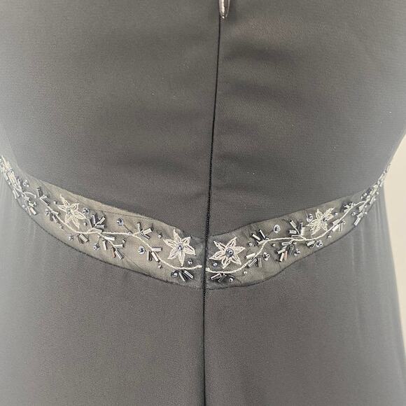 Vintage Y2k Empire Waist Beaded Gown A Line Sleeveless V Neck Black Womens 8 - Picture 9 of 11